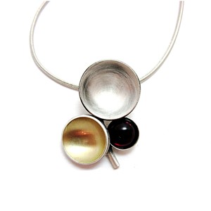 Two-tone "bowls" Pendant with Red Catsite by Crono Design